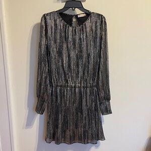 Ramy Brook Metallic Stripe Long Sleeve Mini Dress Cocktail Party Date Night M
